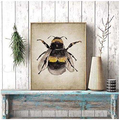 DLFALG Bumble Bee Pintura de acuarela Impresión Insecto Naturaleza Granja Arte de la pared Imagen Entomología Póster Artístico Decoración de la pared de la habitación de los niños 40x50cm sin marco