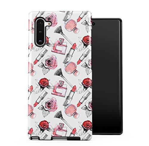 DODOX Soft Red Rose Blossom & Parfume Pattern Case Cover Compatible with Samsung Galaxy Note 10 Silicone Inner & Outer Hard PC Shell 2 Piece Hybrid Armor