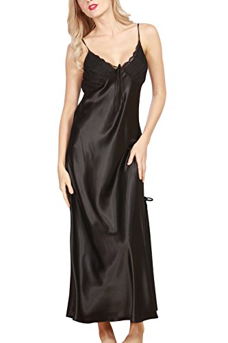 Dolamen Camisón para mujer, Mujer Cordón largoCamisones raso Satin Pijamas, lencería Spaghetti Strap Babydoll Satén Neglige Lencería Ropa de Dormir (XX-Large, Negro)