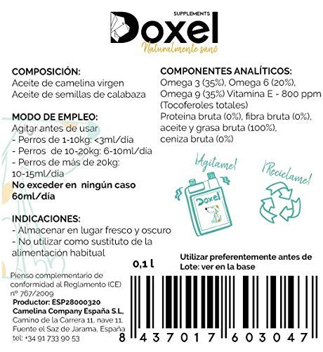 Doxel 4all-250ml Aceite para Perros| Suplemento Natural | Sistema Inmunitario Reforzado| Articulaciones sanas| Pelo Brillante| Piel Sana| Ácidos grasos Omega 3 6 9| Vitamina E| Alergias Perro|Natural