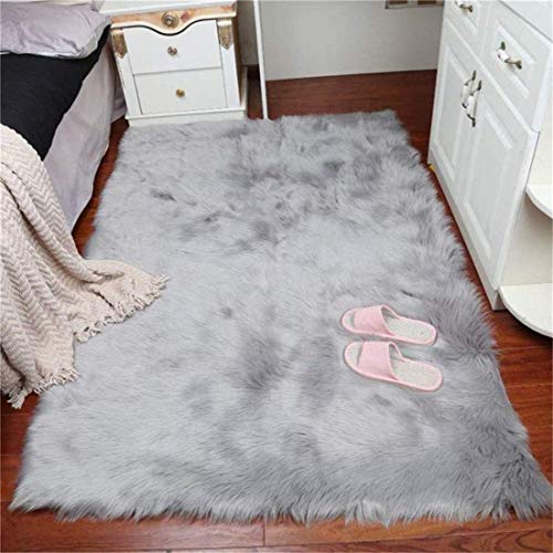 DQMEN Piel de Cordero Oveja/Sheepskin Rug Cordero, imitación mullida Alfombras imitación Piel sintética Deko Piel,para salón Dormitorio baño sofá Silla cojín (Gris, 75 X 120cm)