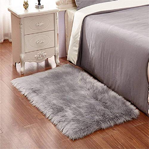 DQMEN Piel de Cordero Oveja/Sheepskin Rug Cordero, imitación mullida Alfombras imitación Piel sintética Deko Piel,para salón Dormitorio baño sofá Silla cojín (Gris, 75 X 120cm)