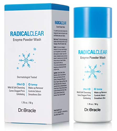 DR.ORACLE Lavado en polvo con enzimas, exfoliante y lavado facial, peeling con limpiador enzimático, exfoliantes para la cara, exfoliante coreano, aclara el dermatólogo probado, (1.76 oz) Radicalclear