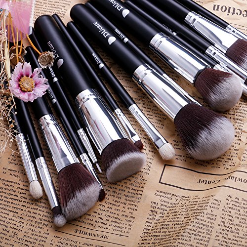 DUcare Brochas de Maquillaje 15 pcs Maquillaje Profesional Pinceles Maquillaje de Ojos Rubor Contorno de los Labios Brochas Cosméticas+ Bolso Negro