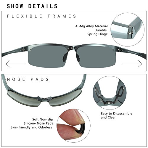 Duco Gafas de sol deportivas polarizadas para hombre con ultraligero y marco de metal irrompible, 100% UV400-8177S (Gunmetal-Plata)