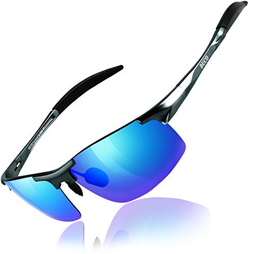 Duco Gafas de sol deportivas polarizadas para hombre con ultraligero y marco de metal irrompible, 100% UV400-8177S (Lente azul reflejada)