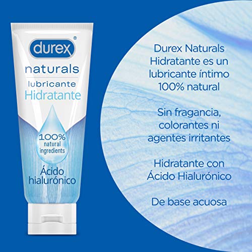 Durex Naturals Hidratante Lubricante, Ácido Hialurónico, 100% Natural sin Fragancia, Colorantes Ni Agentes Irritantes - 100ml