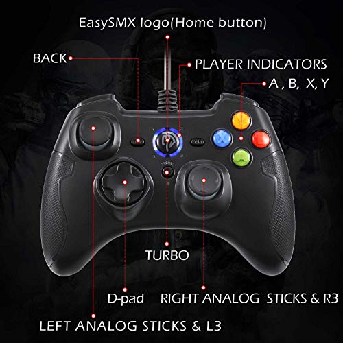 EasySMX Mandos PS3 Gamepad, Game Mando PC Joystick con los Botones de Doble-Vibración, Trigger Compatible con Windows/Android/PS3/TV Box (Negro)