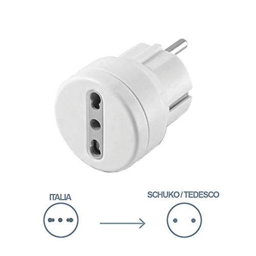 Electraline 71047 - Adaptador De Enchufe Italiano 10 / 16A, Enchufe Schuko, White, color: blanco