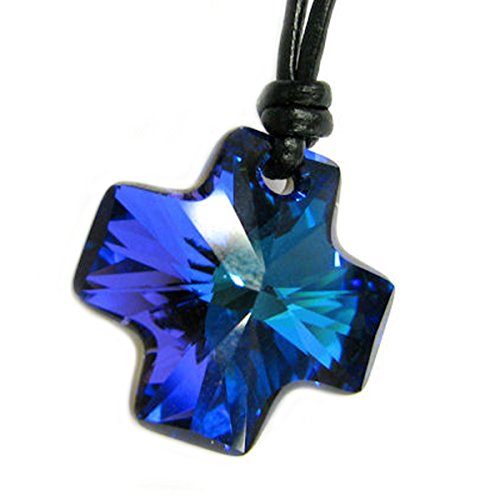 Elementos de Swarovski Crystal heliotropo azul Cruz colgante ajustable negro piel chokernecklace