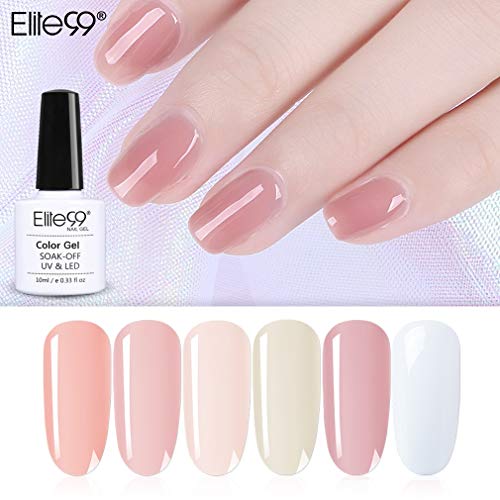 Elite99 Manicura Francesa Semipermanente Kit, 6 Colores de Esmaltes de Uñas Semipermanentes en Gel UV LED 10ML con Pegatina