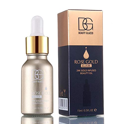 Elixir - Aceite de esencia para base de maquillaje de oro rosa de 24 quilates, hidratante inflado