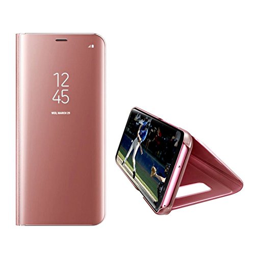 EMAXELERS Funda Samsung Galaxy S6 Edge Plus Espejo Caja de Maquillaje con Marco de Cuero de la PU Flip Protectora de Cuerpo Completo para Samsung Galaxy S6 Edge Plus Mirror PU : Rose Gold