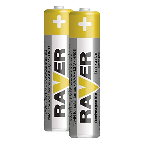 EMOS Raver Solar AAA Micro - Pilas Recargables para lámparas solares (2 Unidades, NiMH, 1,2 V, 400 mAh, HR03)