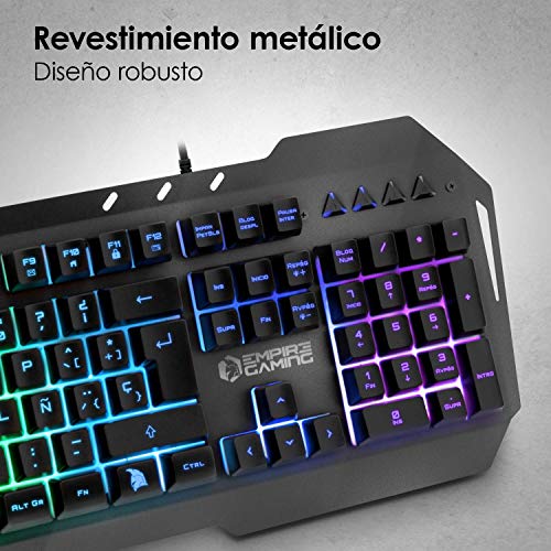 EMPIRE GAMING - Drak Fury Pack de teclado y ratón Gamer – Soporte para smartphone - 19 teclas anti-ghosting – 12 accesos directos multimedia - 7 botones 3200 ppp – 11 modos LED RGB – USB con cable