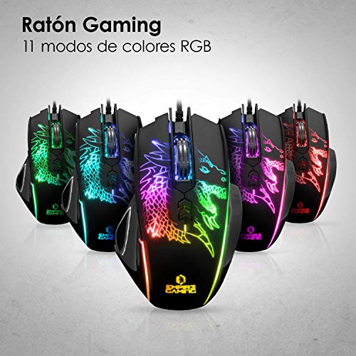 EMPIRE GAMING - Drak Fury Pack de teclado y ratón Gamer – Soporte para smartphone - 19 teclas anti-ghosting – 12 accesos directos multimedia - 7 botones 3200 ppp – 11 modos LED RGB – USB con cable