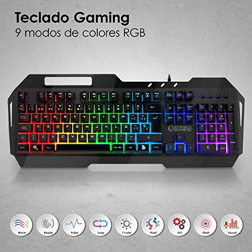 EMPIRE GAMING - Drak Fury Pack de teclado y ratón Gamer – Soporte para smartphone - 19 teclas anti-ghosting – 12 accesos directos multimedia - 7 botones 3200 ppp – 11 modos LED RGB – USB con cable