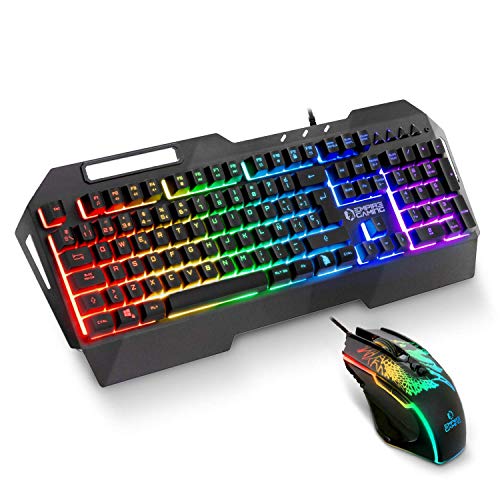 EMPIRE GAMING - Drak Fury Pack de teclado y ratón Gamer – Soporte para smartphone - 19 teclas anti-ghosting – 12 accesos directos multimedia - 7 botones 3200 ppp – 11 modos LED RGB – USB con cable