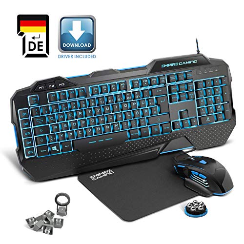EMPIRE GAMING - Neu - PC-Gamer-Pack Hellhounds - Tastatur Maus Mausmatte - mit Software individuell einstellbar - LED-RGB-Rückbeleuchtung - 7200 DPI - mit Windows kompatibel