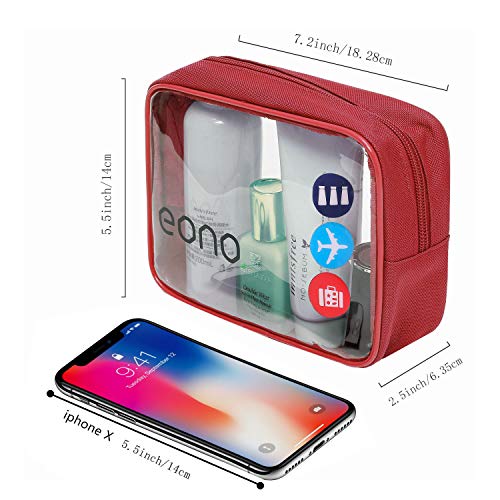 Eono by Amazon - Bolsas de Aseo Transparente Neceser Avion Unisexo Neceseres de Viaje Bolsa de Cosmético Neceser PVC Impermeable Organizador de Viaje, Borgoña, 2 Pcs