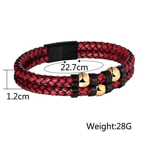 Epinki Acero Inoxidable Pulsera de Hombre Dobles Trenzado Líneas Pulseras Gótico Pulseras Amistad Rojo 22.7CM