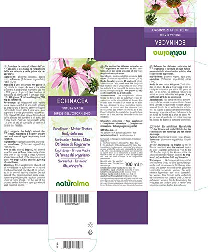 EQUINÁCEA (Echinacea angustifolia) raíces Tintura Madre sin alcohol NATURALMA | Extracto líquido gotas 100 ml | Complemento alimenticio | Vegano
