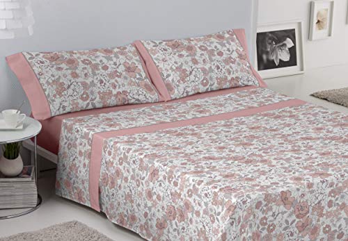 ES-Tela - Juego de sábanas Estampadas Erica Color Malva (4 Piezas) - Cama de 150 cm. - 50% Algodón/50% Poliéster - 144 Hilos