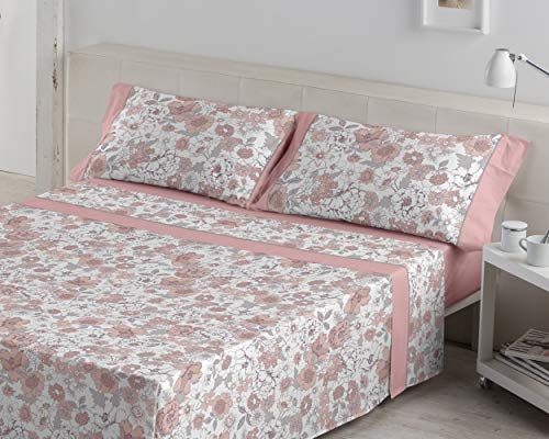 ES-Tela - Juego de sábanas Estampadas Erica Color Malva (4 Piezas) - Cama de 150 cm. - 50% Algodón/50% Poliéster - 144 Hilos