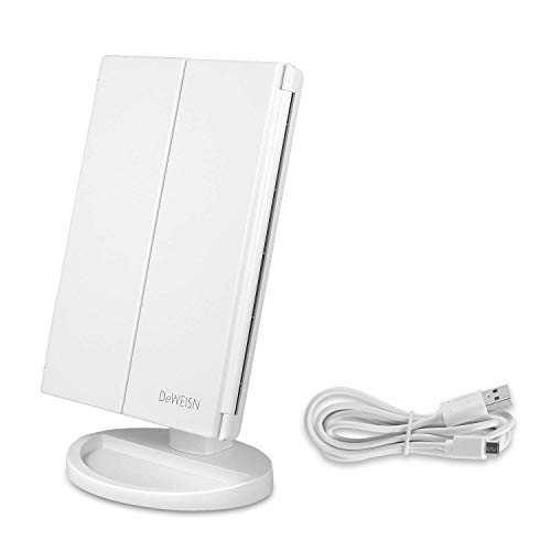 Espejo de Maquillaje con LED, Natural Iluminado Espejo de Mesa Luz con Ampliación 1X / 2X / 3X Plegable Espejo de la Vanidad Rotación 180° Pantalla Táctil Espejo Cosmético para Hombre y Mujer