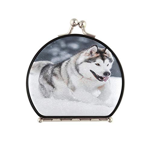 Espejo doble compacto Alaskan Malamute para correr para mujeres Espejo compacto de doble cara con aumento 2 X 1x Espejo compacto portátil plegable grande para mujeres niñas dama