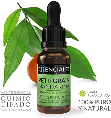 Essenciales - Aceite Esencial de Petitgrain Mandarina, 100% Puro, 10 ml | Aceite Esencial Citrus Reticulata Blanco