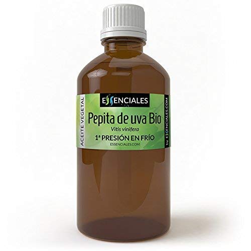 Essenciales - Aceite Vegetal de Pepita de Uva BIO, 100% Puro y Certificado ECOLÓGICO, 100 ml | Aceite Vegetal Vitis Vinifera, 1ª Presión Frío