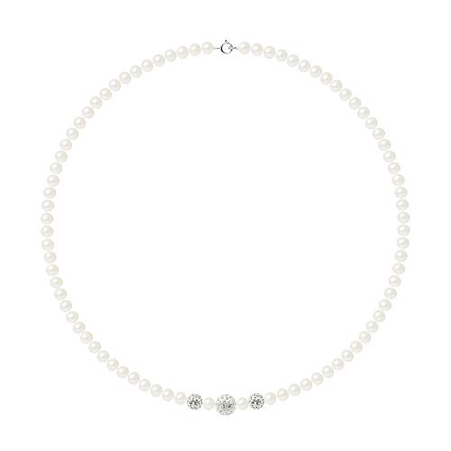 Essens – Collar de Cadena de Perlas – auténticas Perlas cultivadas de Agua Dulce Redondas 5 – 6 mm – Blanco Natural – Plata Maciza 925 milésimas – Joya para Mujer