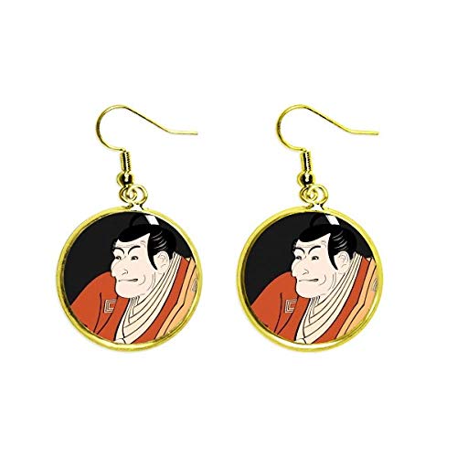 Estilo japonés Ukiyoe masculino kimono oído cuelgan oro gota pendiente joyería mujer