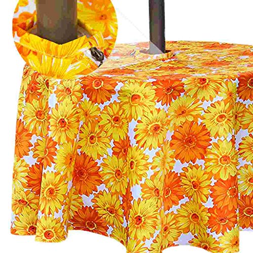 Eternal Beauty Mantel impermeable redondo de 132 cm para interiores y exteriores, con agujero para sombrilla y cremallera para patio, jardín, fiesta y barbacoa., Girasol, 60"Round,Zippered