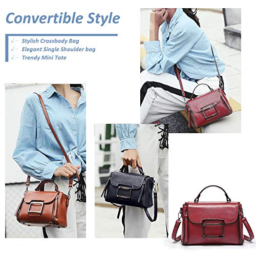 EVEOUT Bolso Bandolera Informal de Cuero Vegano para Mujer, Bolso de Mano Retro Mini Tote Bolsos Clásicos con Asa Superior Elegante Bolso Messenger Satchel para Niñas