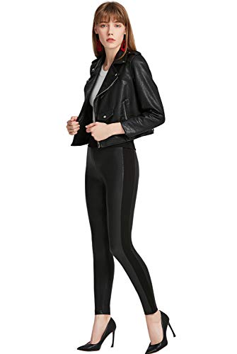 Everbellus Cintura Alta Leggins Cuero para Mujeres Sexy Negro Skinny Pantalon Medio