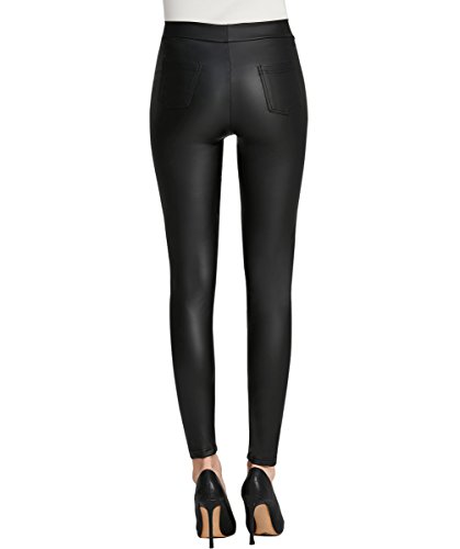 Everbellus Mujer Sexy Negro Leggins Cuero con Bolsillo Skinny Elástico Pantalón XL