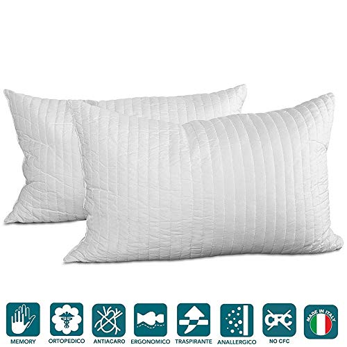 Evergreenweb - Pack de 2 almohadas 40X70 viscoelásticas de copos altos 15 cm. Perfecta adaptabilidad al cuello transpirable, antialérgico, para dolores cervicales, para a todos los colchones y camas