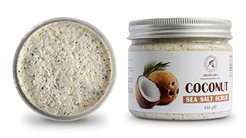 Exfoliante Corporal 450g - Coco & Sal Marina Exfoliante - Limpia la Piel - Hidratante - Anticelulítica - Cuidado del Cuerpo & Facial - Rico en Minerales de Sal Marina - Coconut Sea Salt Scrub