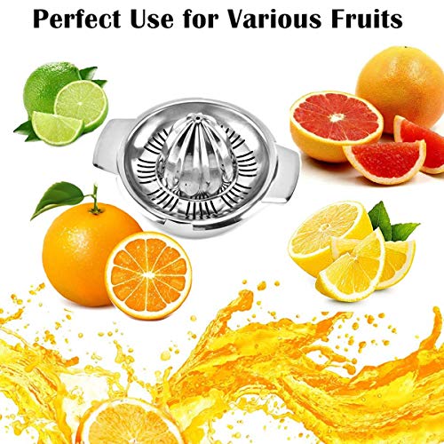 Exprimidor Manual de Acero Inoxidable 304 con Recipiente de 300ML, Ø 12,5 cm, Citrus Juicer de Mano Portátil para Naranja Limón Lima Cítricos Pomelo, Apto para Lavavajillas