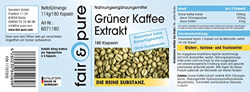 Extracto de Café Verde 500mg - Vegano y natural - 45% de ácido clorogénico - Alta pureza - 180 Cápsulas