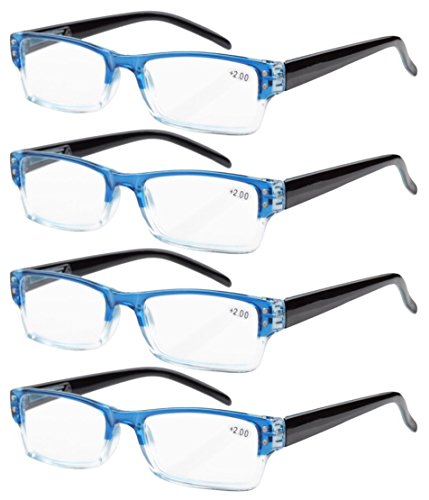 Eyekepper 4-pack Gafas de lectura rectangular con bisagras de resorte azul +2.50