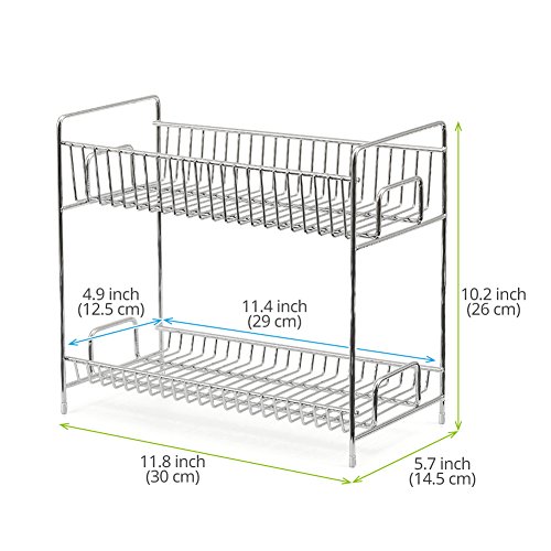 EZOWare 2 Niveles Estantería Cocina Baño Estante Especiero de Pie Libre Encimera Organizador Multiuso para Especias/Hierbas, Condimentos, Jabones, Botelas, Frascos - Cromo