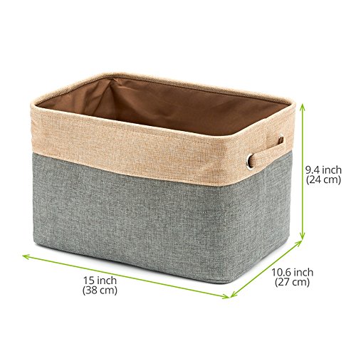 EZOWare 3 Pcs Caja de Almacenaje, Cestas Organizador de Tela Plegable con Manijas para Hogar, Oficina, Estanterías, Armarios, Ropa, Juguetes y mas - 38 x 27 x 24cm -Gris/Beige