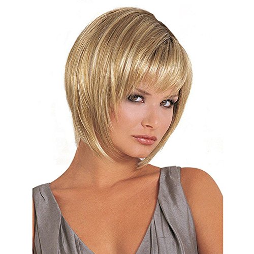 Fabulosa peluca sintética para mujer, pelo corto lacio, rubia oxigenada, tan natural que parece cabello real, ideal para disfraces