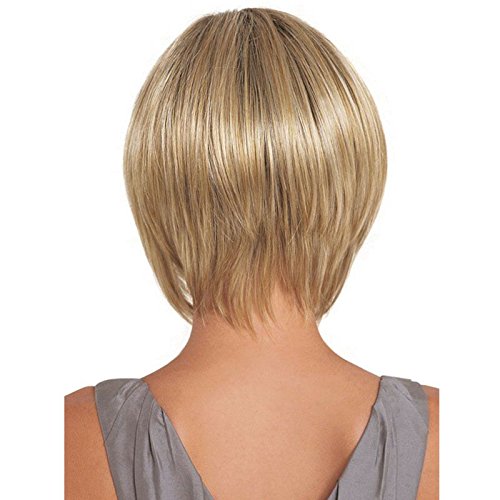 Fabulosa peluca sintética para mujer, pelo corto lacio, rubia oxigenada, tan natural que parece cabello real, ideal para disfraces