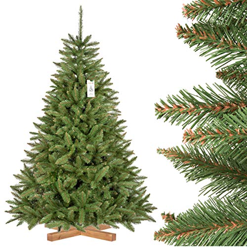 FairyTrees Árbol Navideño, Pícea Artificial con Soporte de Madera, Árbol de Navidad PVC, 180cm