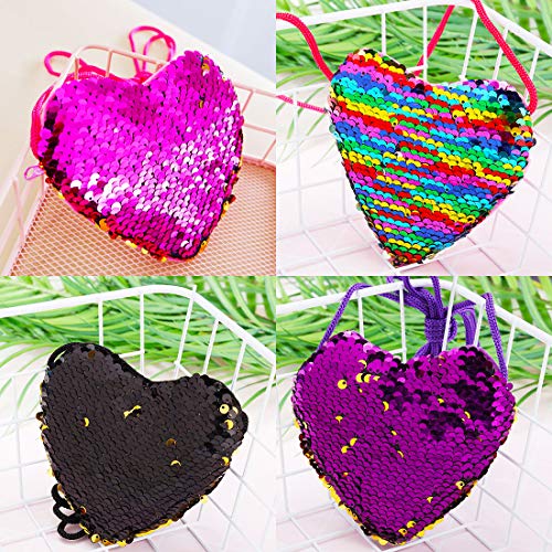 FANDE Monedero Forma de Corazon Bolso Lentejuelas Bolso Bandolera con Lentejuelas Monedero con Lentejuelas Mini Bolso Mensajero Monedero Regalos para Chicas 6 Piezas