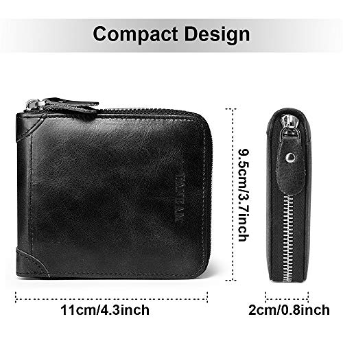 Faneam Cartera Hombre Cuero Autentico Billetera Hombre Piel, Cartera Hombre con Cremallera & Ranuras para Tarjetas, Pequeño Monedero de Hombre Cartera de Bolsillo para Hombre (Negro)